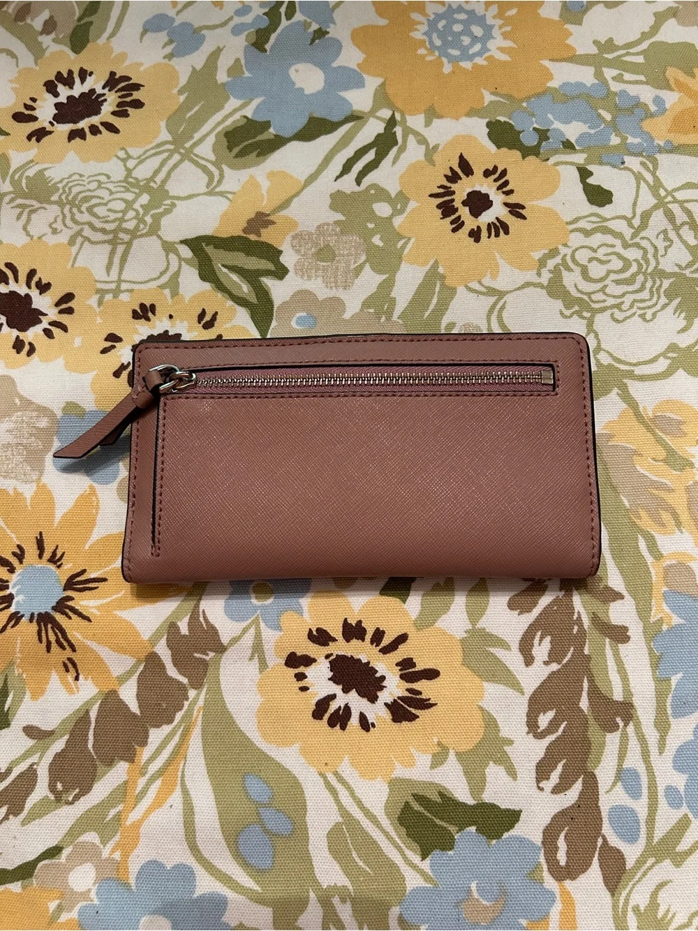 kate spade New York Rose Brown Saffiano Leather Zip Wallet